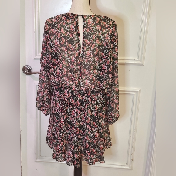 Ax Paris Black/Mauve/Green Multi-color Floral Long Sleeve Mini Dress, Size 18 - Picture 14 of 15
